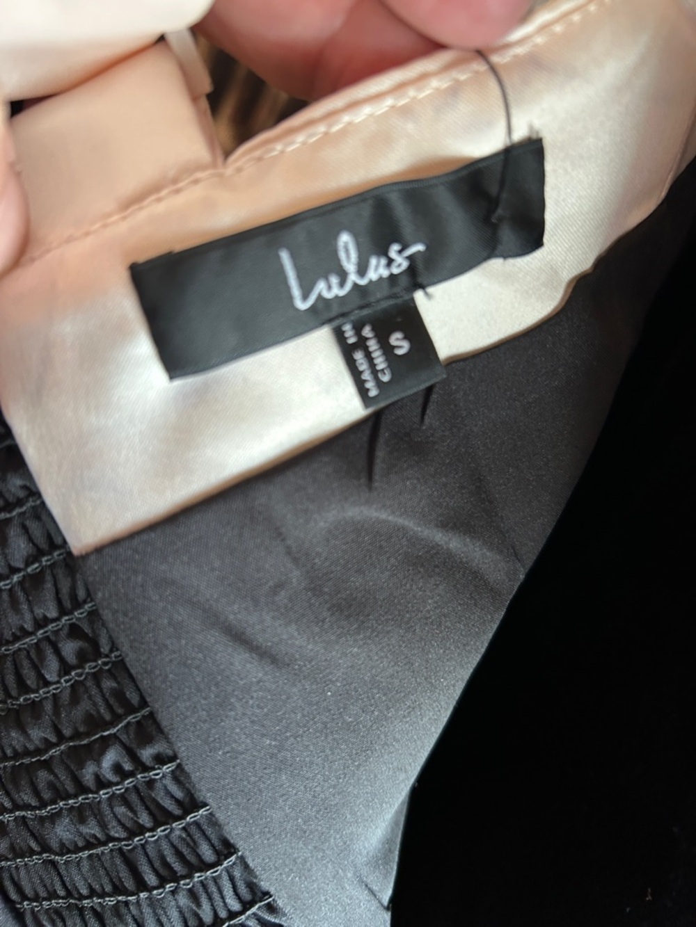 Lulu's Black Strapless Satin Cocktail Dress with Ivory Accent - Picture 7 of 7